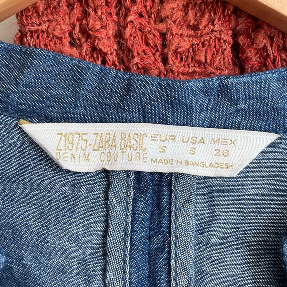 Zara chambray denim linen midi dress size small - Picture 3 of 4